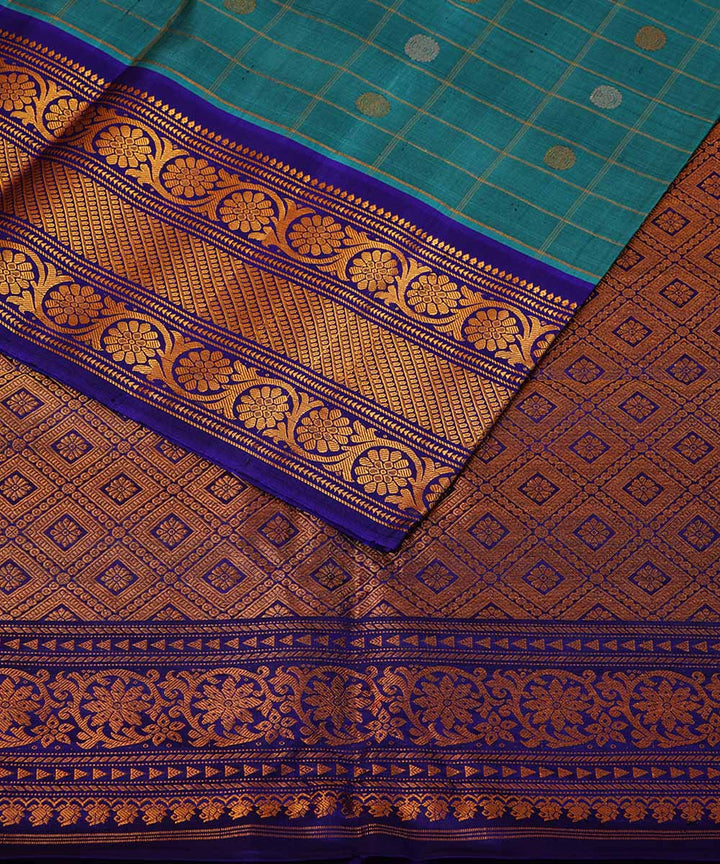 Cyan green handwoven gadwal silk saree