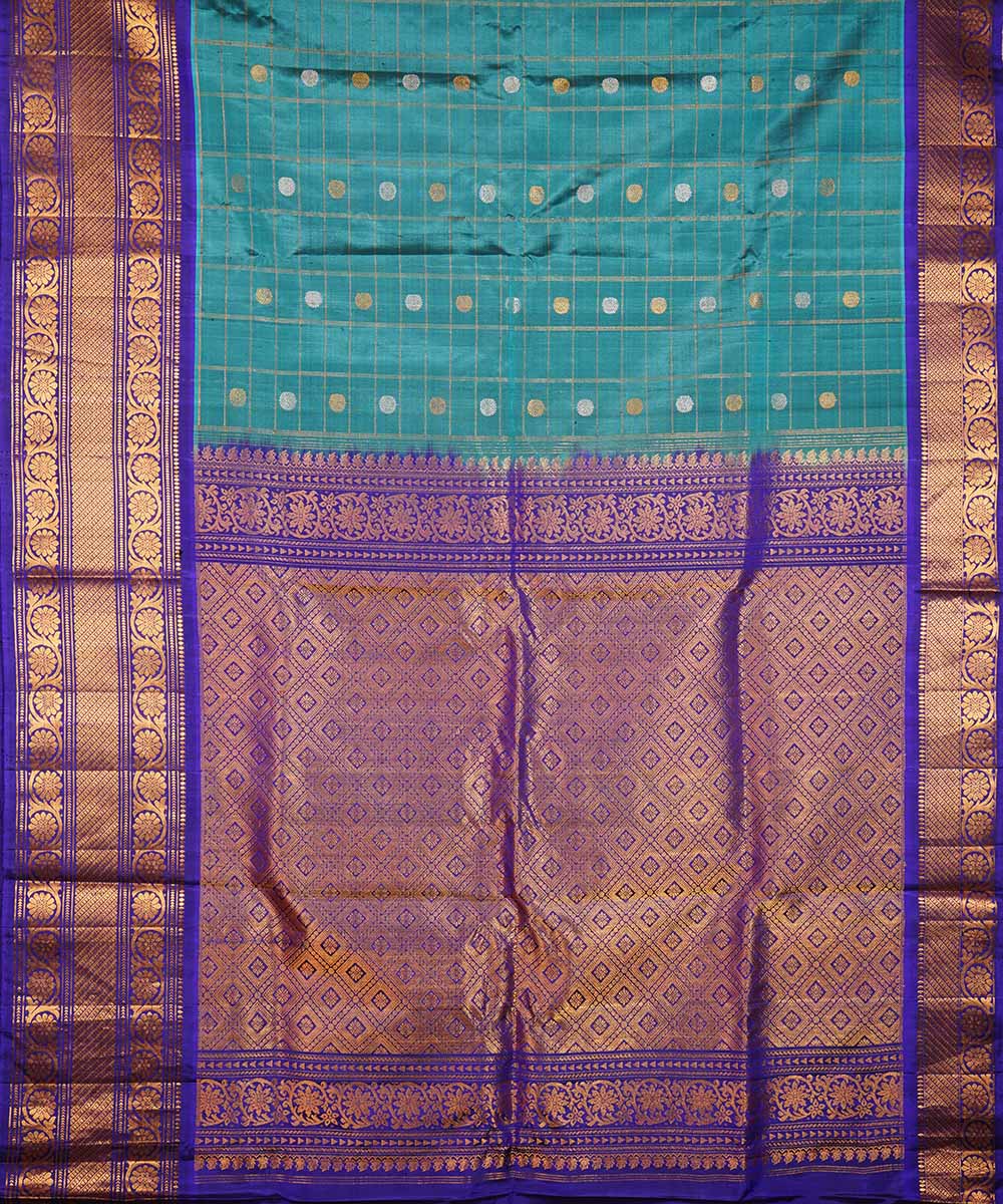 Cyan green handwoven gadwal silk saree