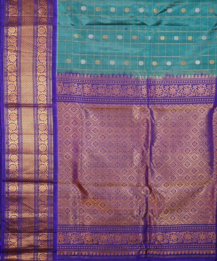 Cyan green handwoven gadwal silk saree