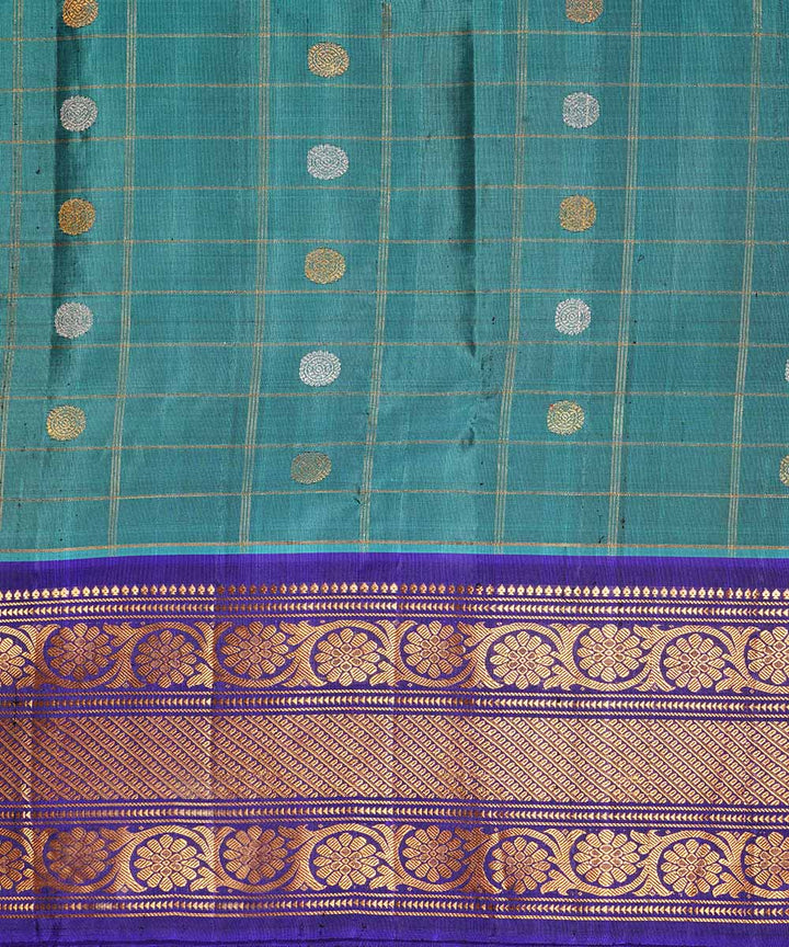 Cyan green handwoven gadwal silk saree