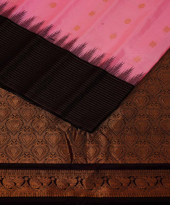 Pink black handwoven gadwal silk saree