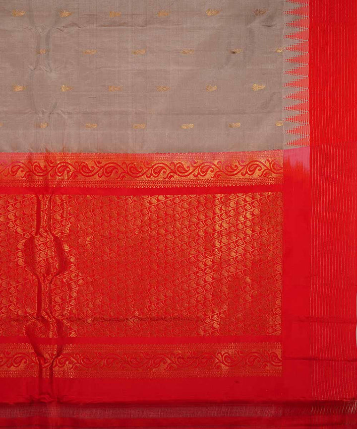 Grey red handwoven gadwal silk saree