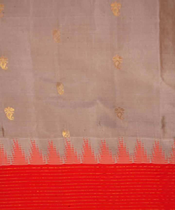 Grey red handwoven gadwal silk saree