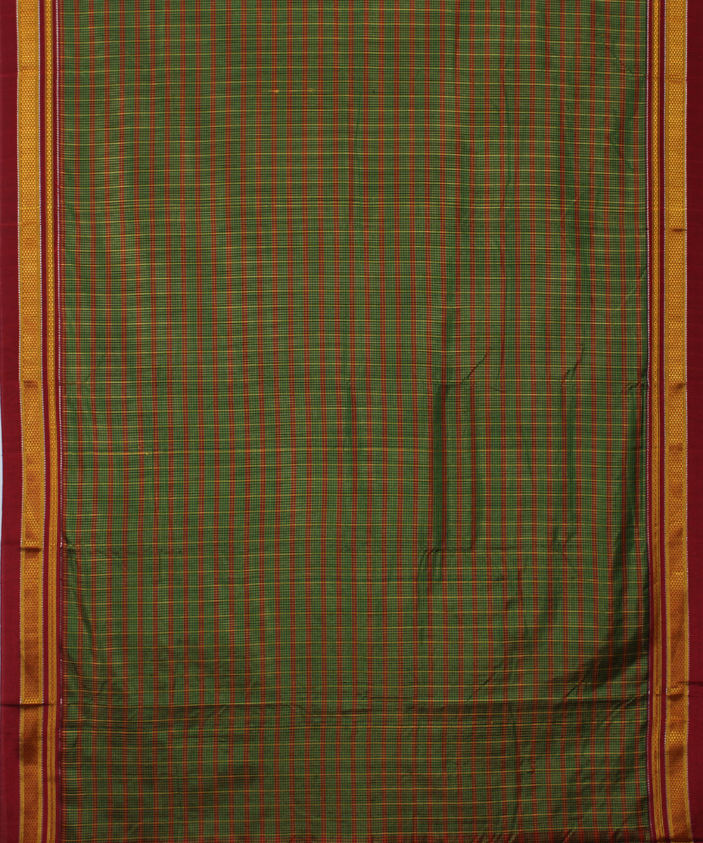 Green red handwoven cotton art silk chikki paras border ilkal sari