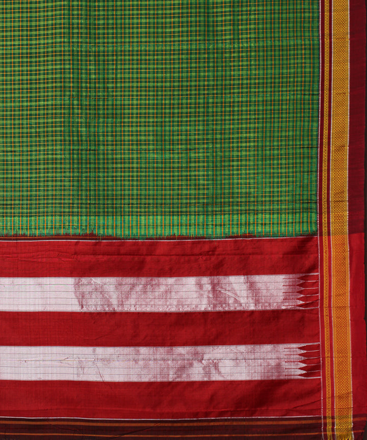 Fern green red handwoven cotton art silk chikki paras ilkal sari