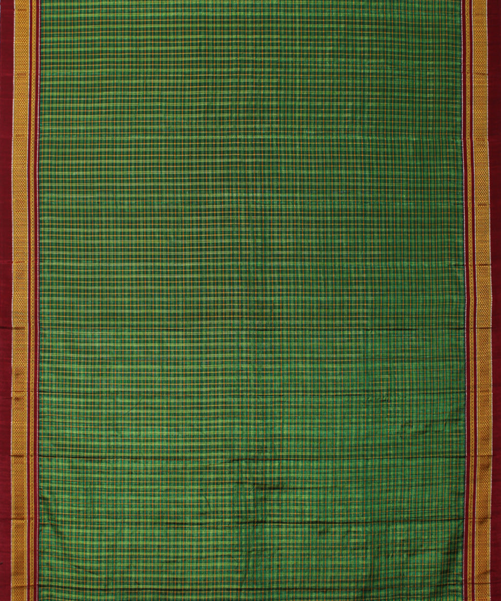 Fern green red handwoven cotton art silk chikki paras ilkal sari