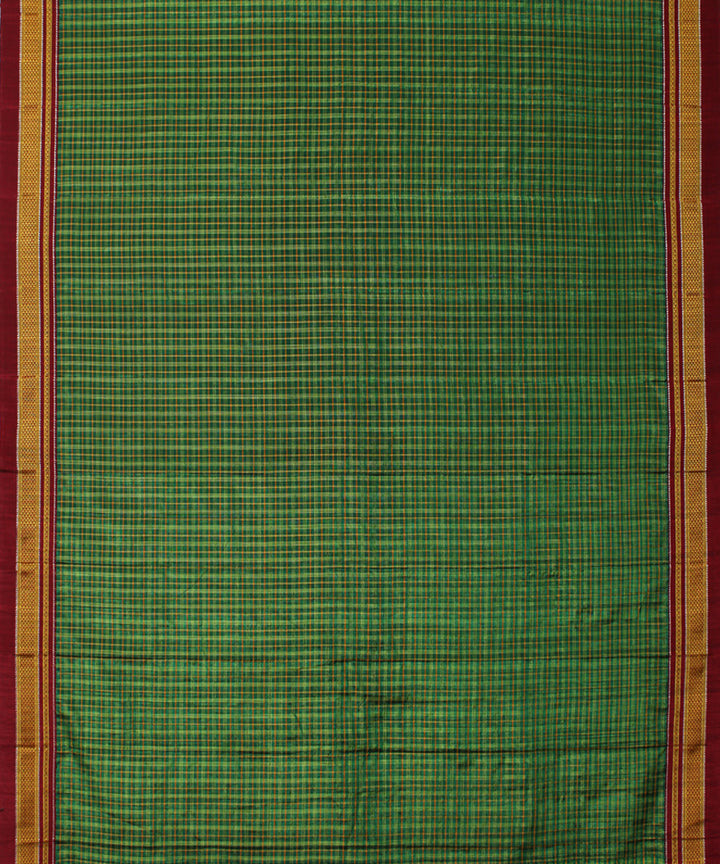 Fern green red handwoven cotton art silk chikki paras ilkal sari