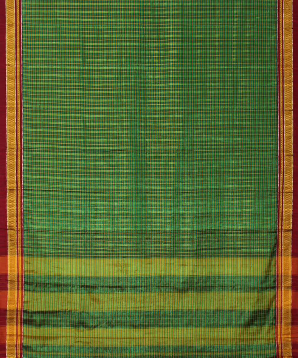 Fern green red handwoven cotton art silk chikki paras ilkal sari