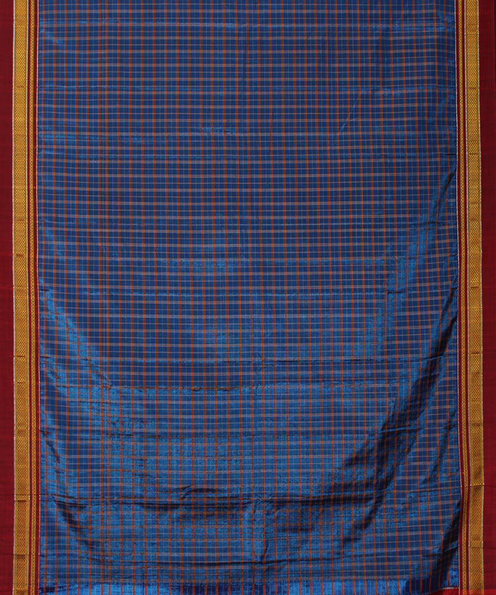 Duke blue red handwoven cotton art silk chikki paras border ilkal sari