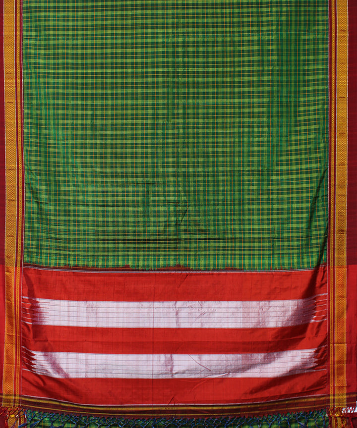 Army green red handwoven cotton art silk chikki paras ilkal sari