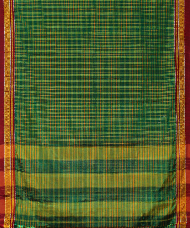 Army green red handwoven cotton art silk chikki paras ilkal sari