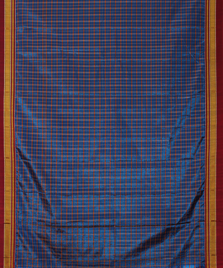 Indigo red handwoven cotton art silk chikki paras border ilkal sari