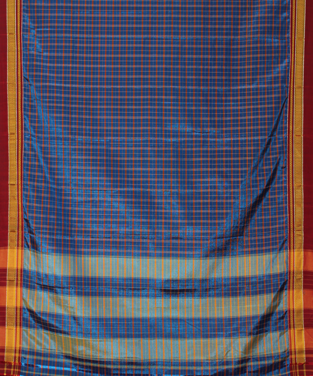 Indigo red handwoven cotton art silk chikki paras border ilkal sari