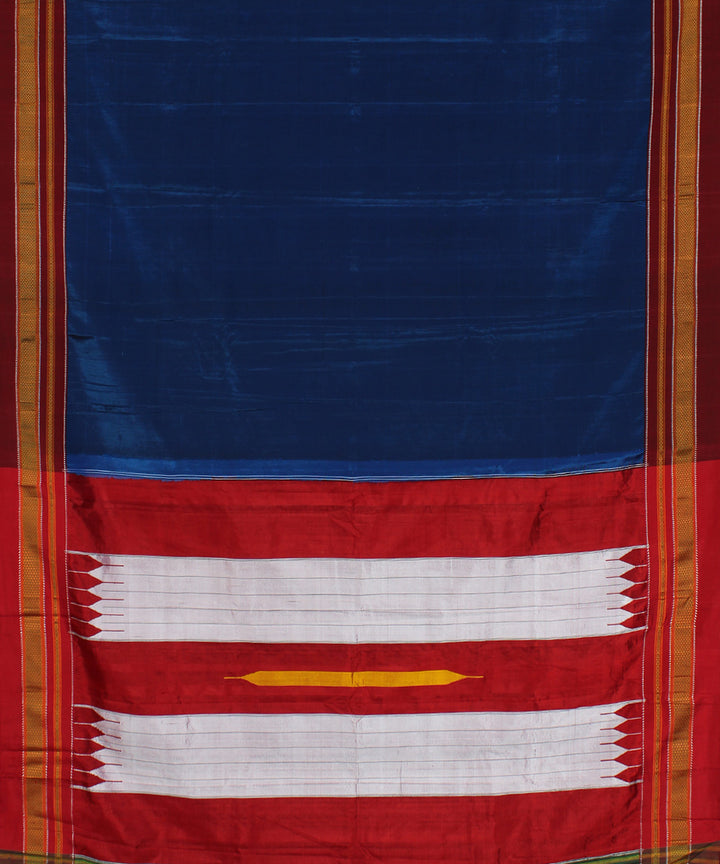 Blue red hand woven cotton art silk chikki paras border ilkal saree