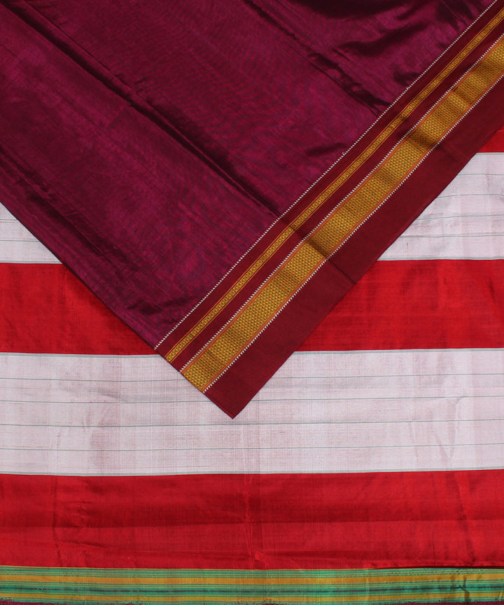 Mauve red handwoven cotton art silk chikki paras border ilkal saree