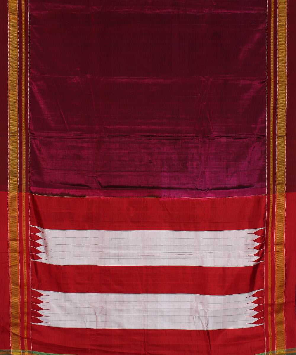 Mauve red handwoven cotton art silk chikki paras border ilkal saree