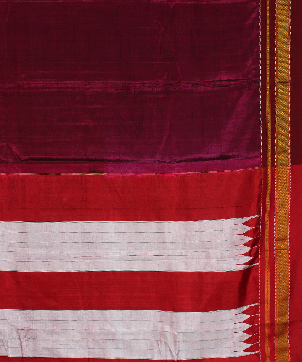 Mauve red handwoven cotton art silk chikki paras border ilkal saree