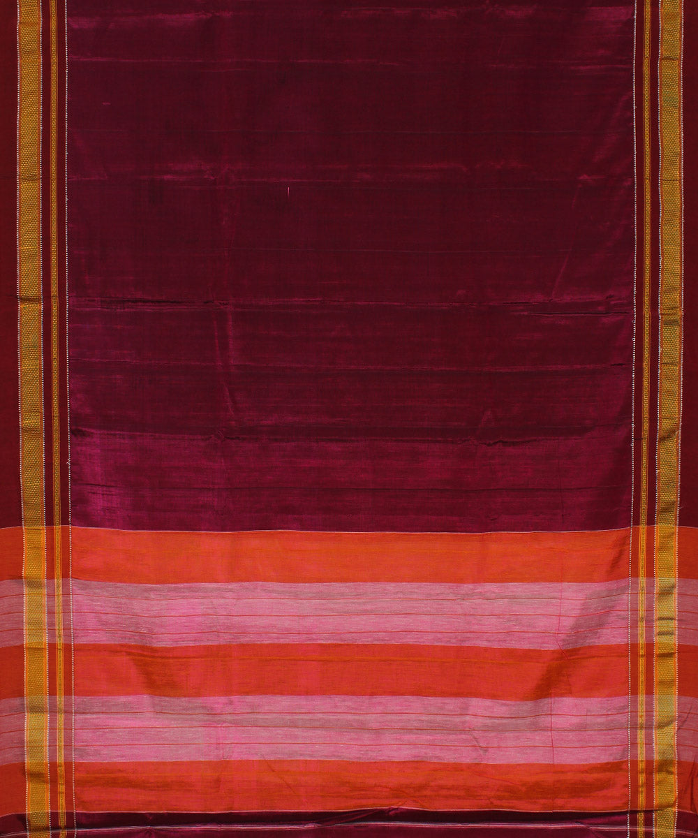 Mauve red handwoven cotton art silk chikki paras border ilkal saree
