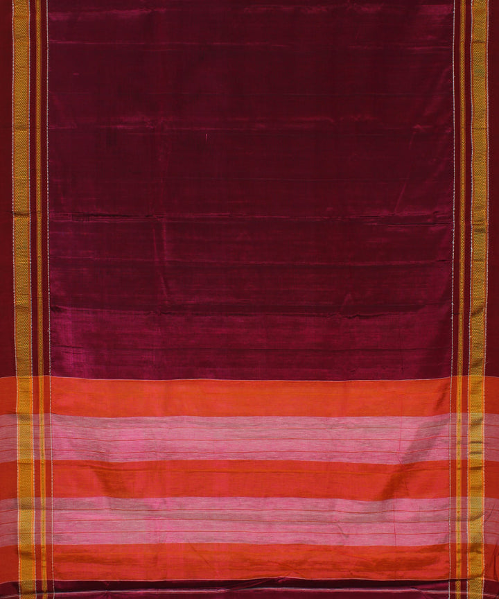 Mauve red handwoven cotton art silk chikki paras border ilkal saree