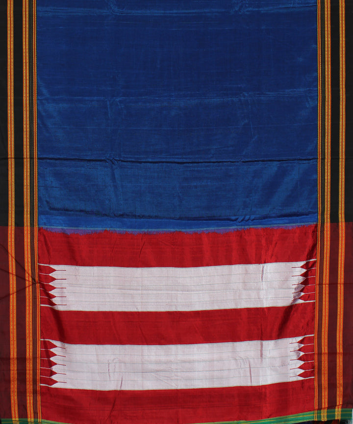 Blue red handloom cotton art silk chikki paras border ilkal saree