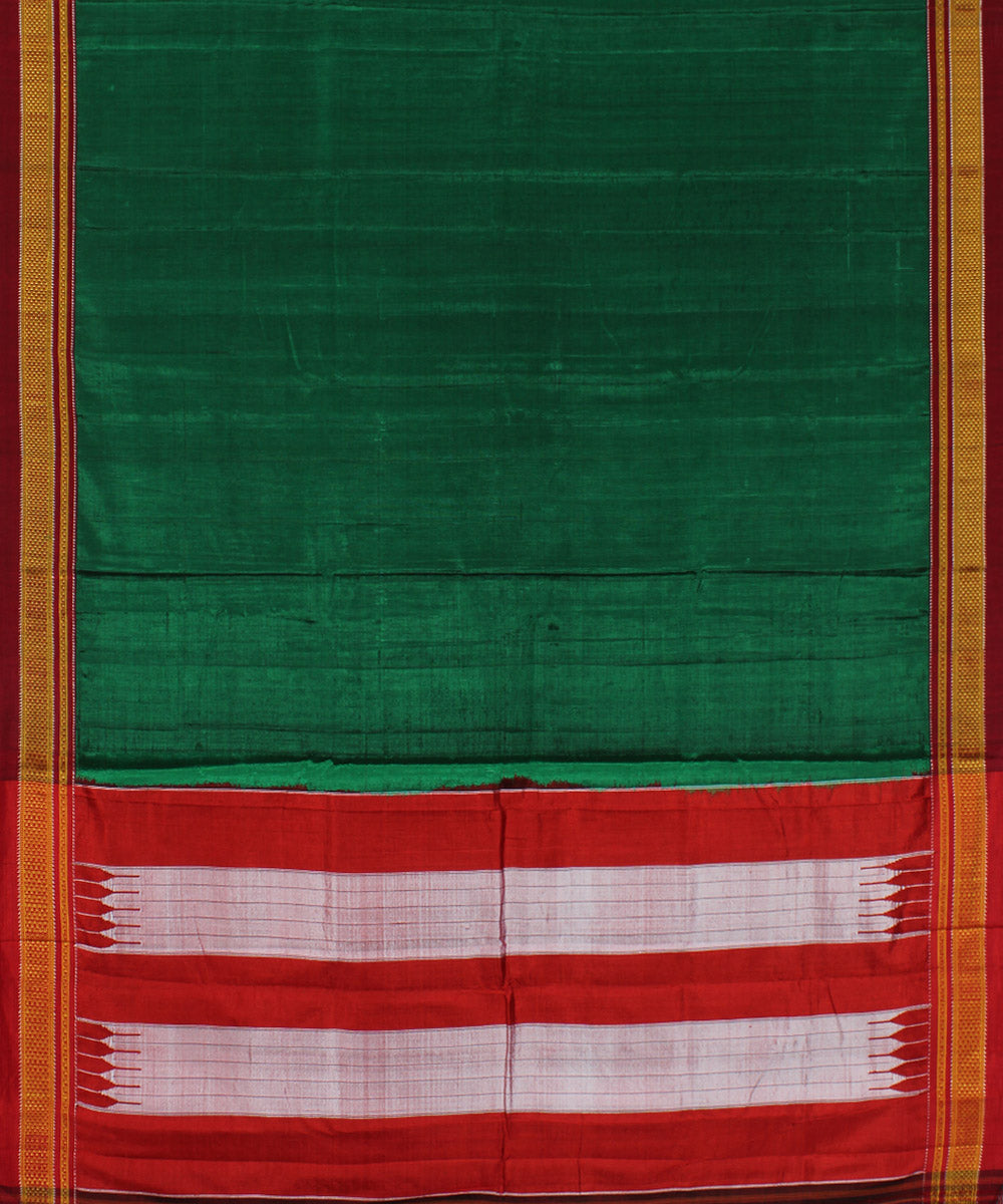 Green red handwoven cotton art silk chikki paras border ilkal saree