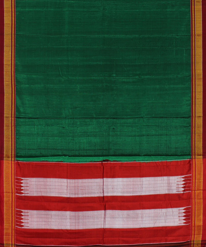 Green red handwoven cotton art silk chikki paras border ilkal saree