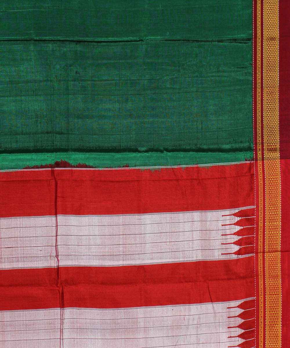 Green red handwoven cotton art silk chikki paras border ilkal saree
