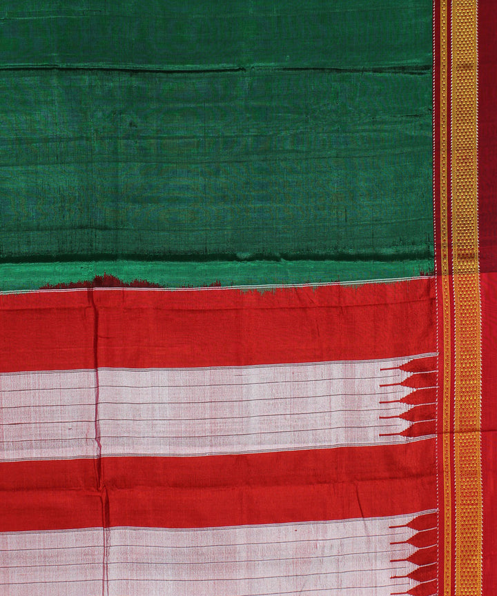 Green red handwoven cotton art silk chikki paras border ilkal saree
