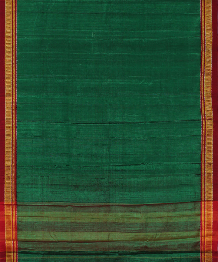Green red handwoven cotton art silk chikki paras border ilkal saree
