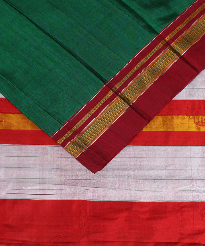 Green red hand woven cotton art silk chikki paras border ilkal saree
