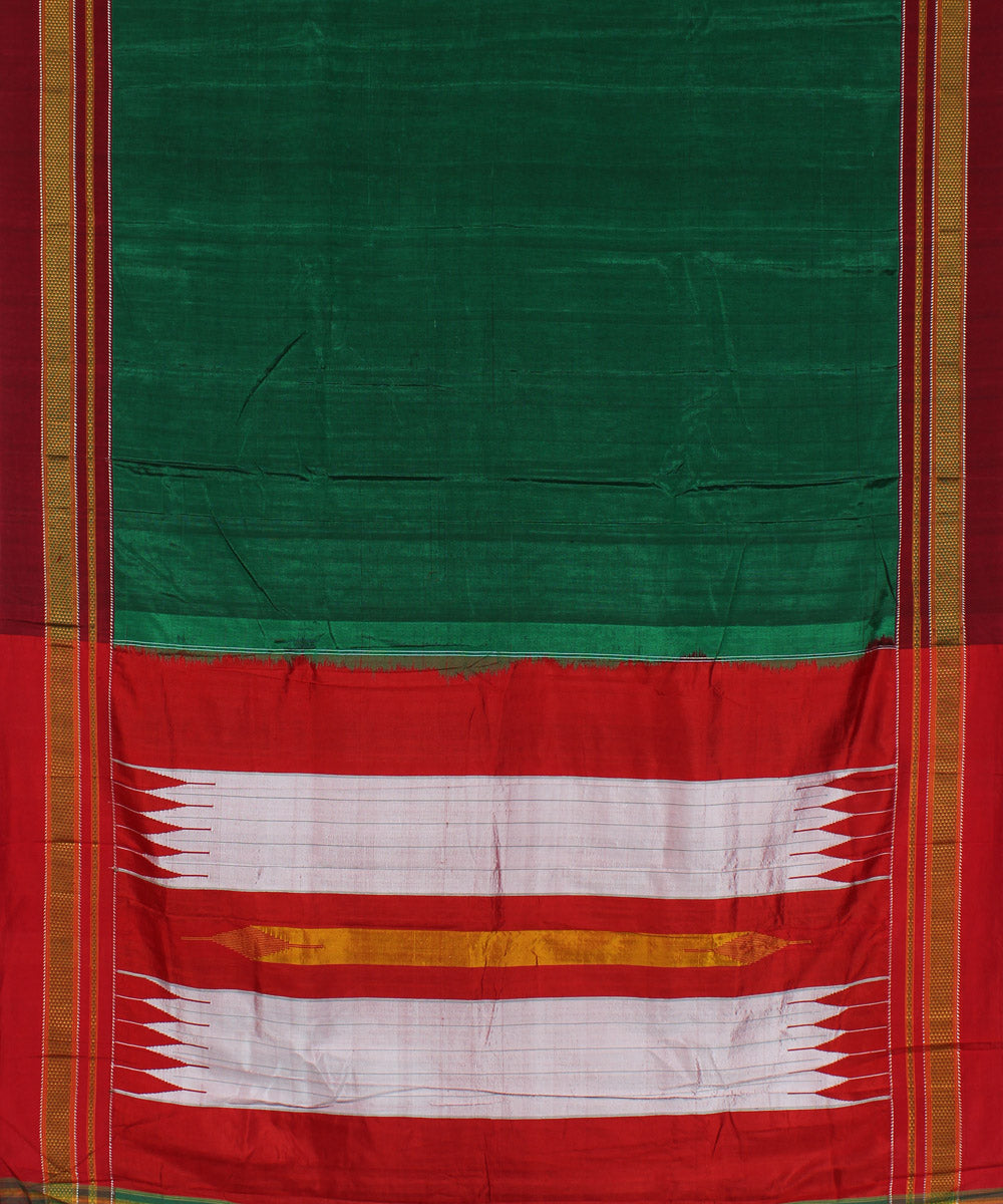 Green red hand woven cotton art silk chikki paras border ilkal saree