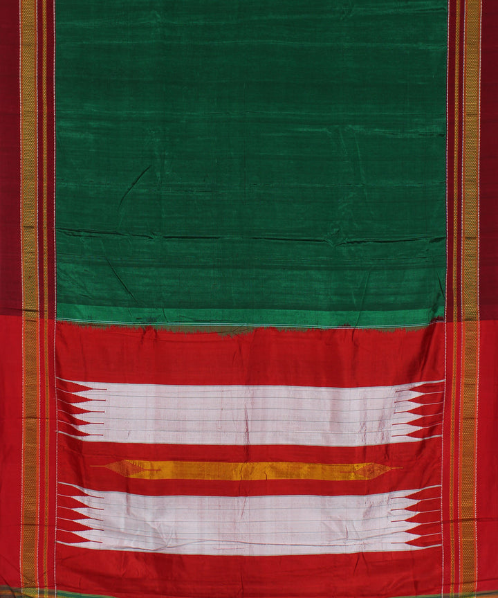 Green red hand woven cotton art silk chikki paras border ilkal saree
