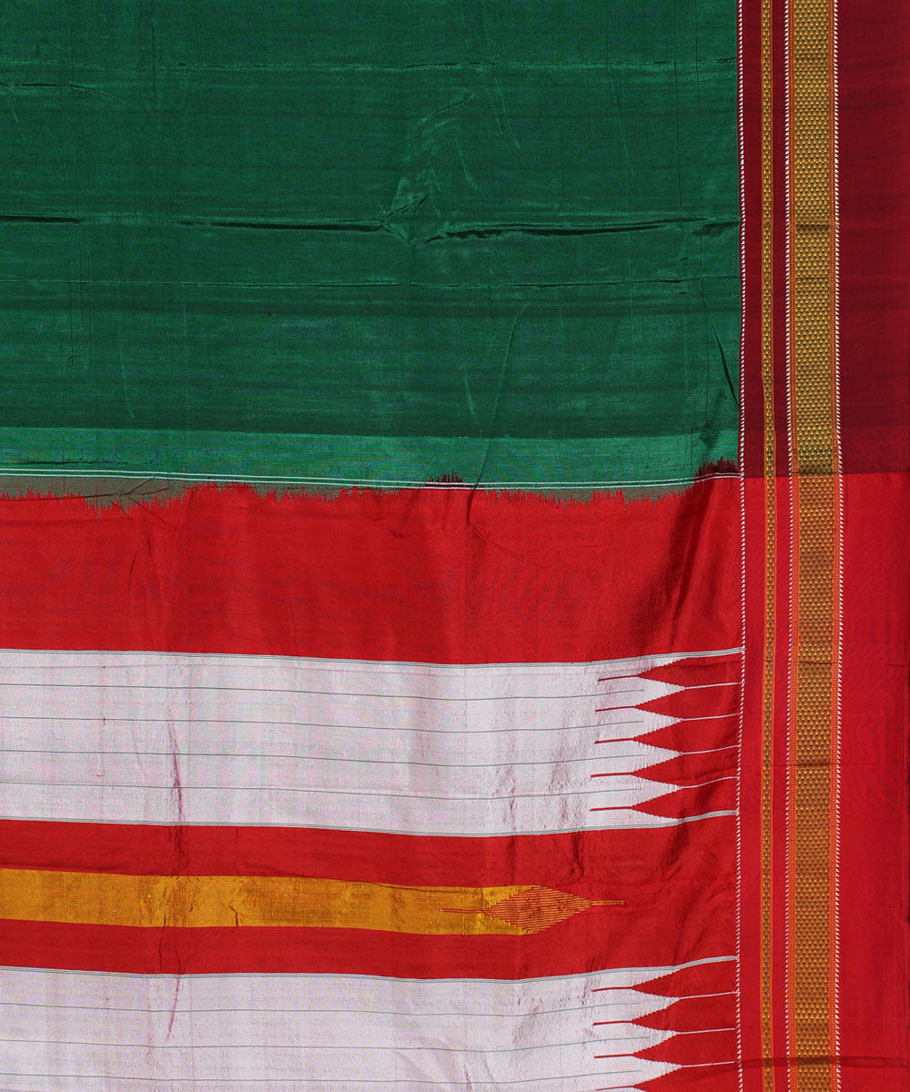 Green red hand woven cotton art silk chikki paras border ilkal saree