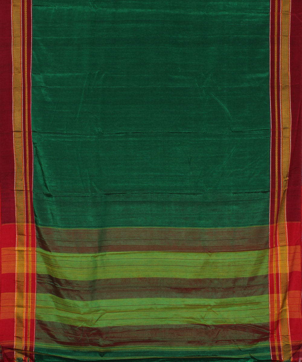 Green red hand woven cotton art silk chikki paras border ilkal saree