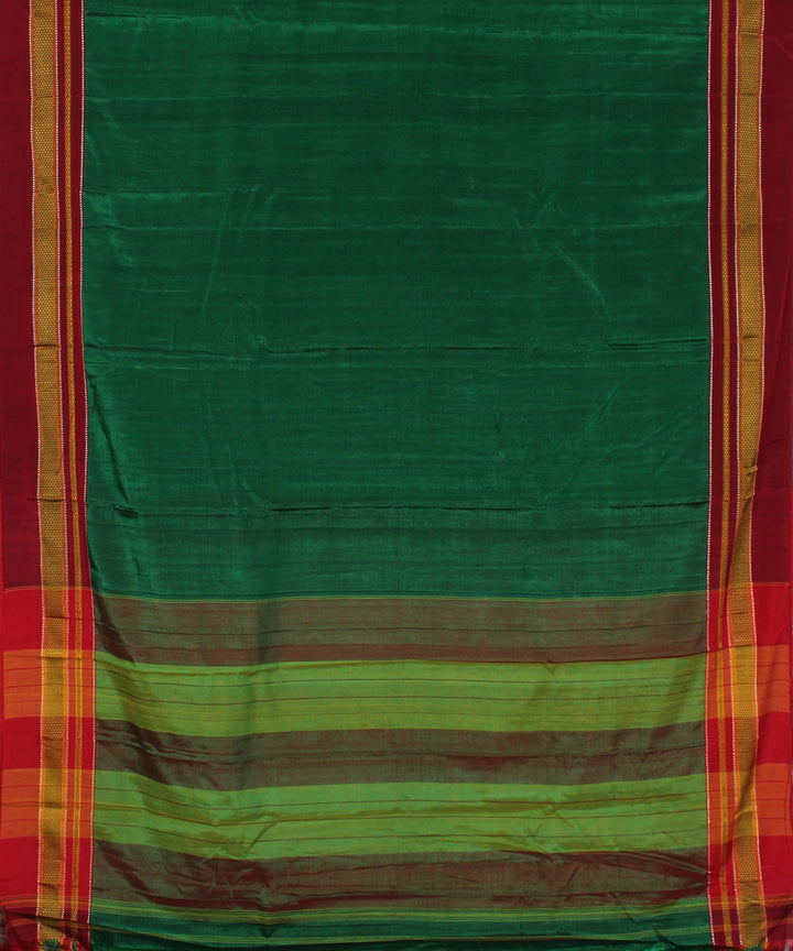 Green red hand woven cotton art silk chikki paras border ilkal saree