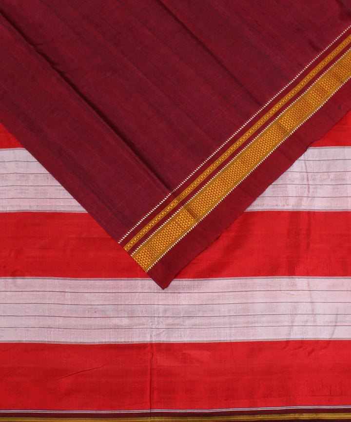 Mauve red hand woven cotton art silk chikki paras border ilkal saree