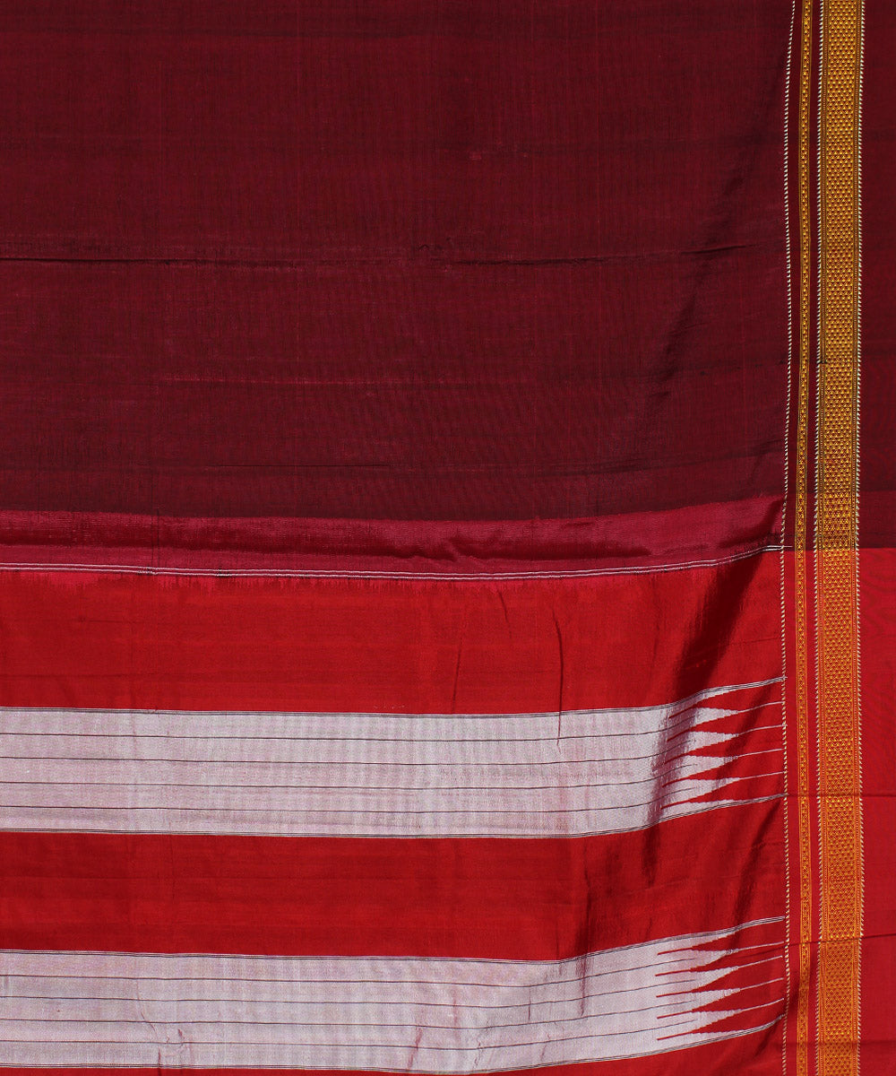 Mauve red hand woven cotton art silk chikki paras border ilkal saree