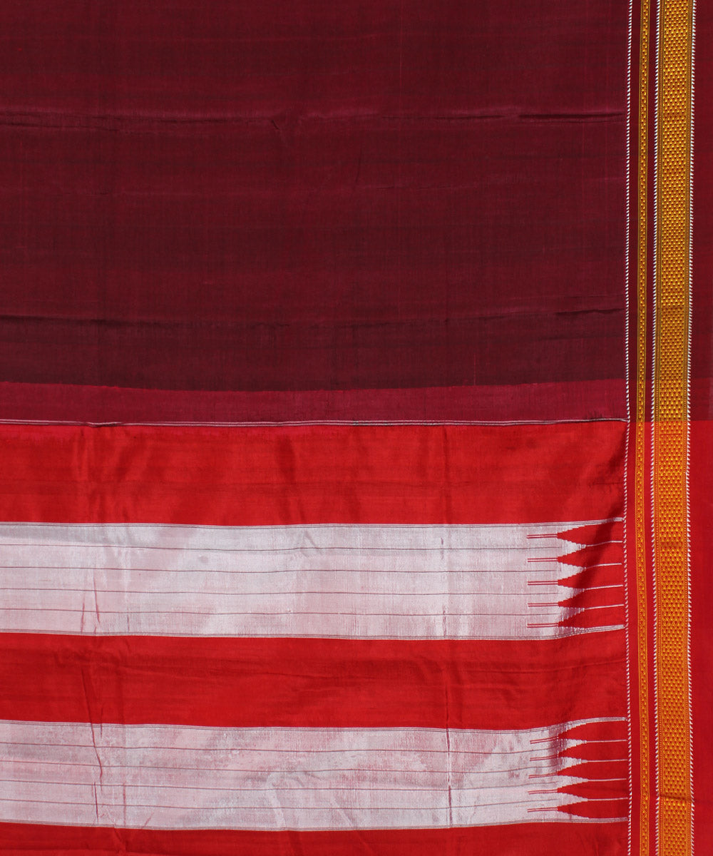Mauve red handloom cotton art silk chikki paras border ilkal saree