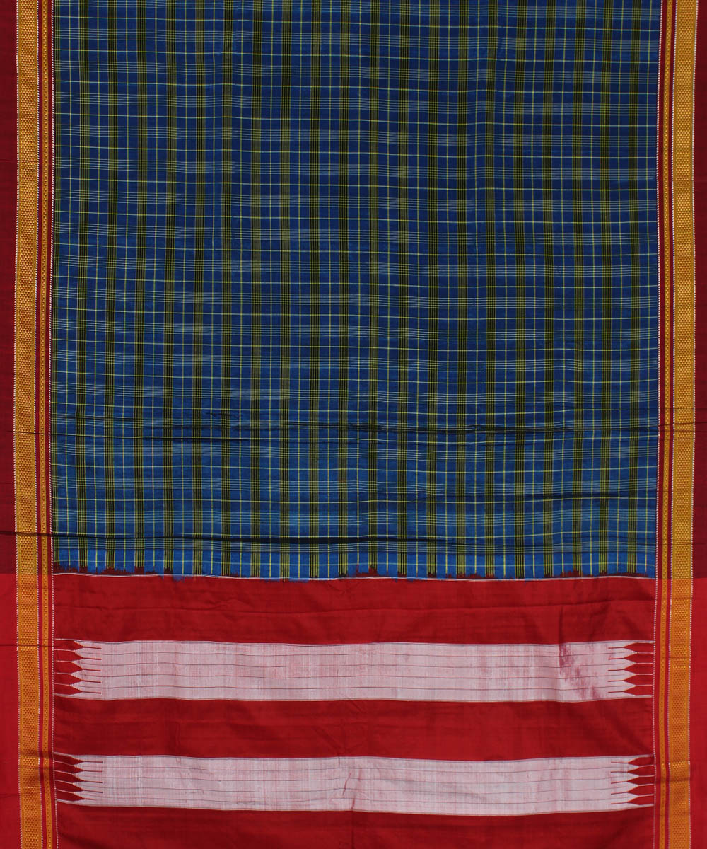 Blue green handwoven cotton art silk chikki paras border ilkal sari