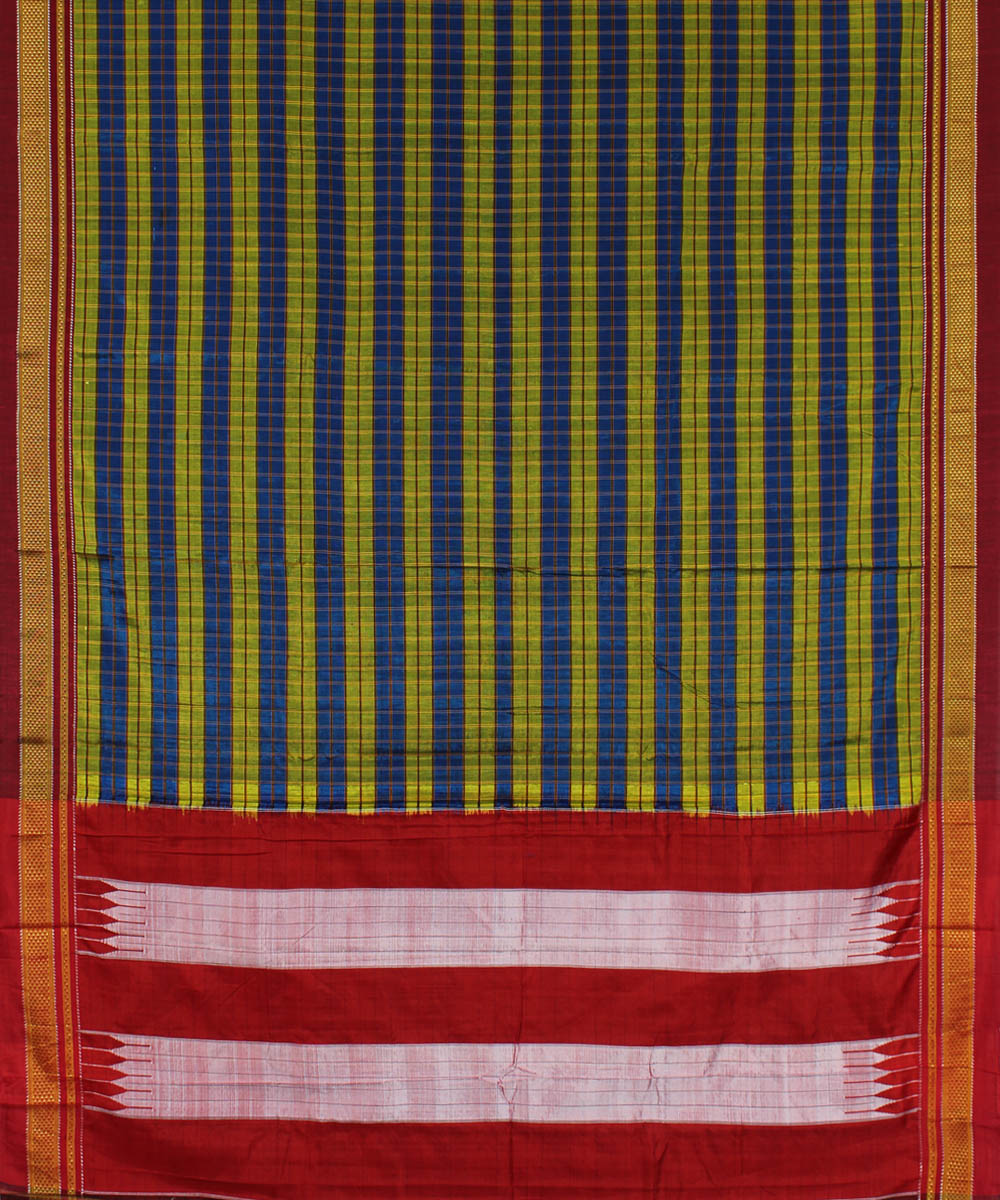 Blue green hand woven cotton art silk chikki paras border ilkal sari