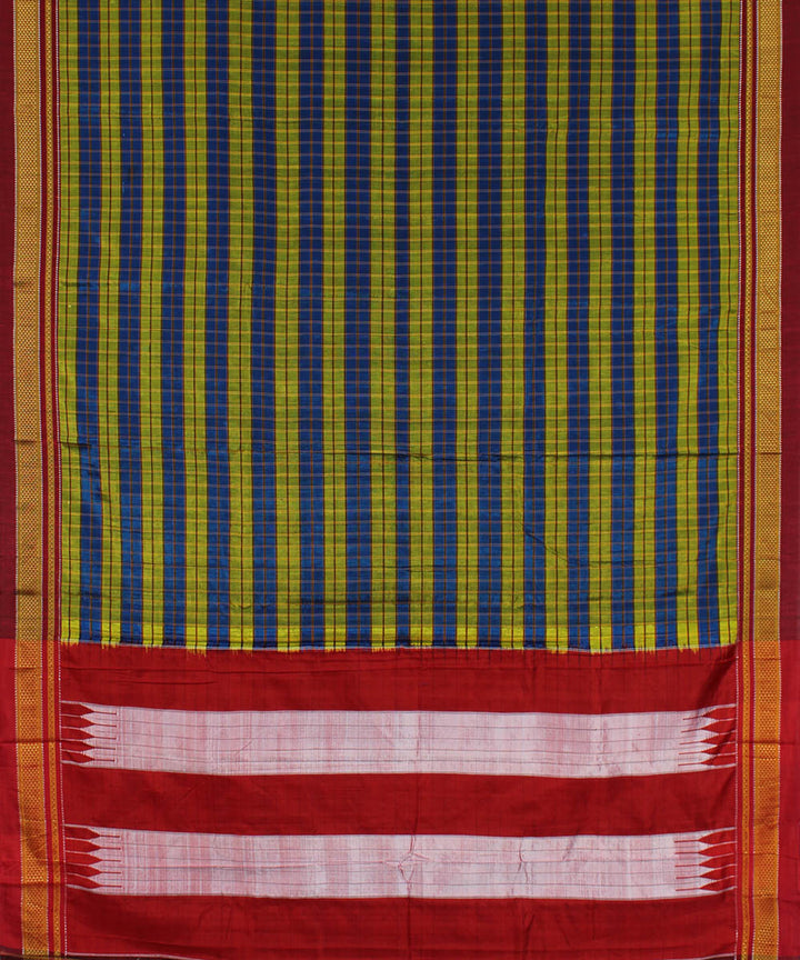 Blue green hand woven cotton art silk chikki paras border ilkal sari