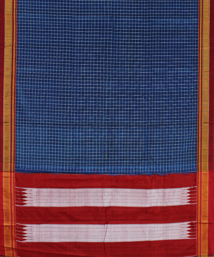 Blue white handwoven cotton art silk chikki paras border ilkal sari