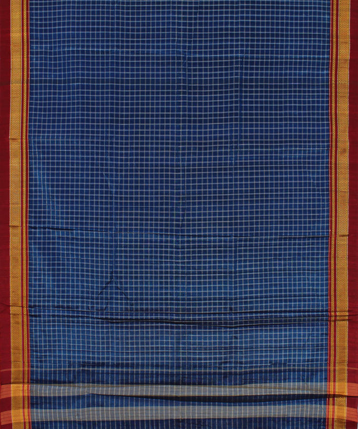 Blue white handwoven cotton art silk chikki paras border ilkal sari