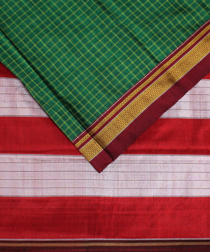 Lime green handwoven cotton art silk chikki paras border ilkal sari