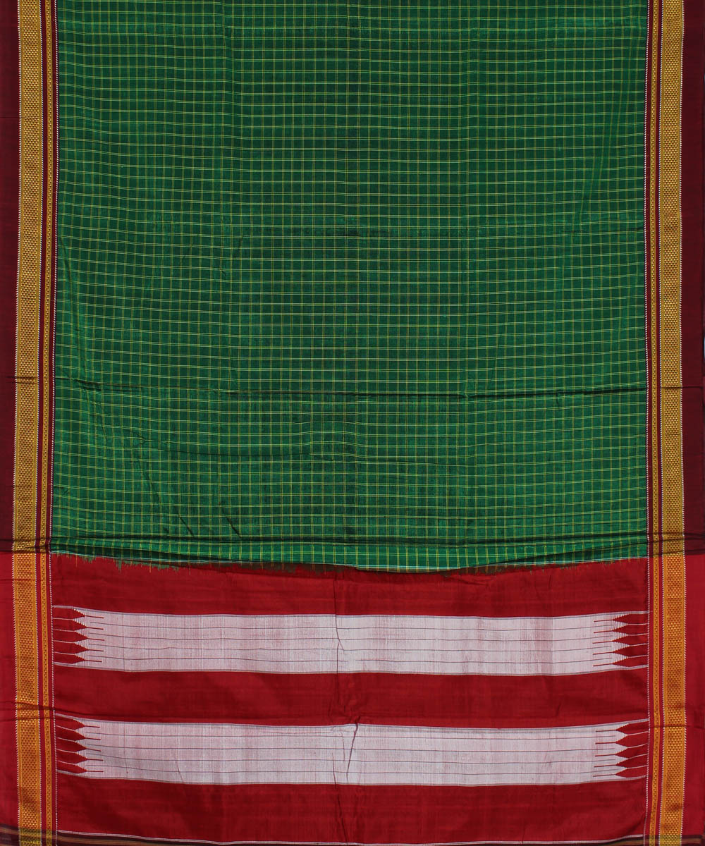 Lime green handwoven cotton art silk chikki paras border ilkal sari