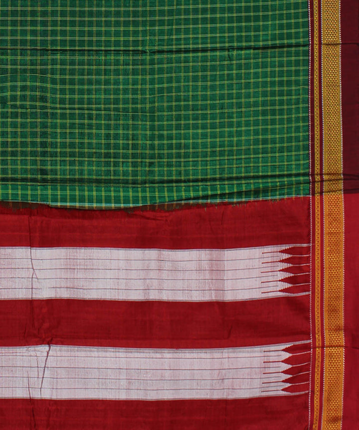 Lime green handwoven cotton art silk chikki paras border ilkal sari