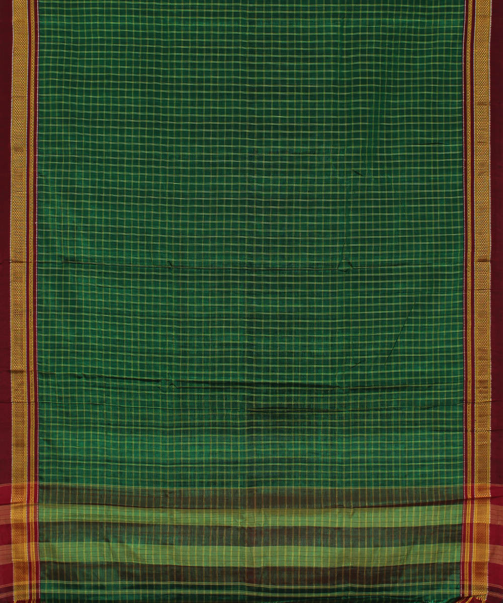 Lime green handwoven cotton art silk chikki paras border ilkal sari