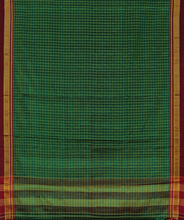 Lime green handwoven cotton art silk chikki paras border ilkal sari
