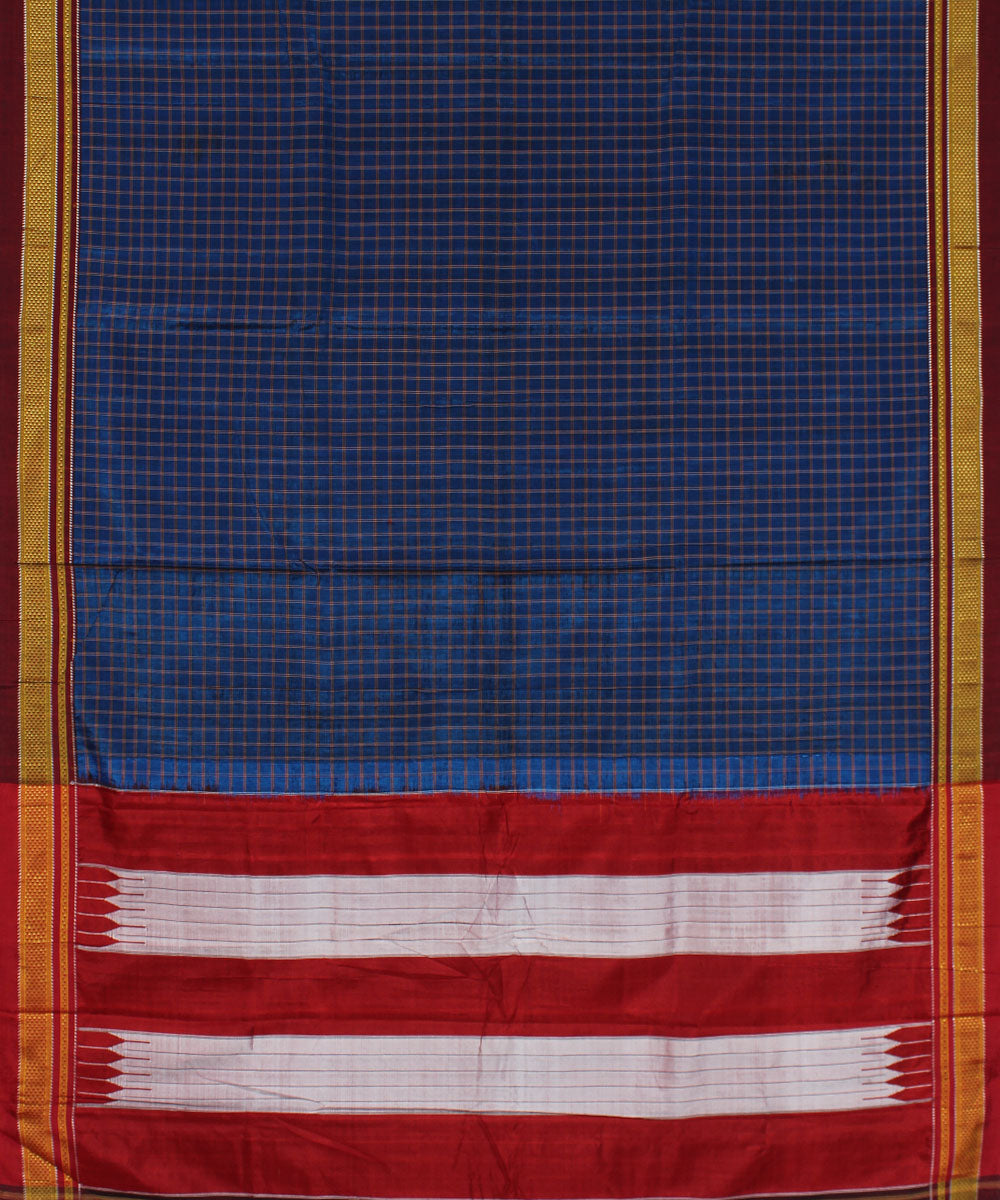 Blue stripe handwoven cotton art silk chikki paras border ilkal sari