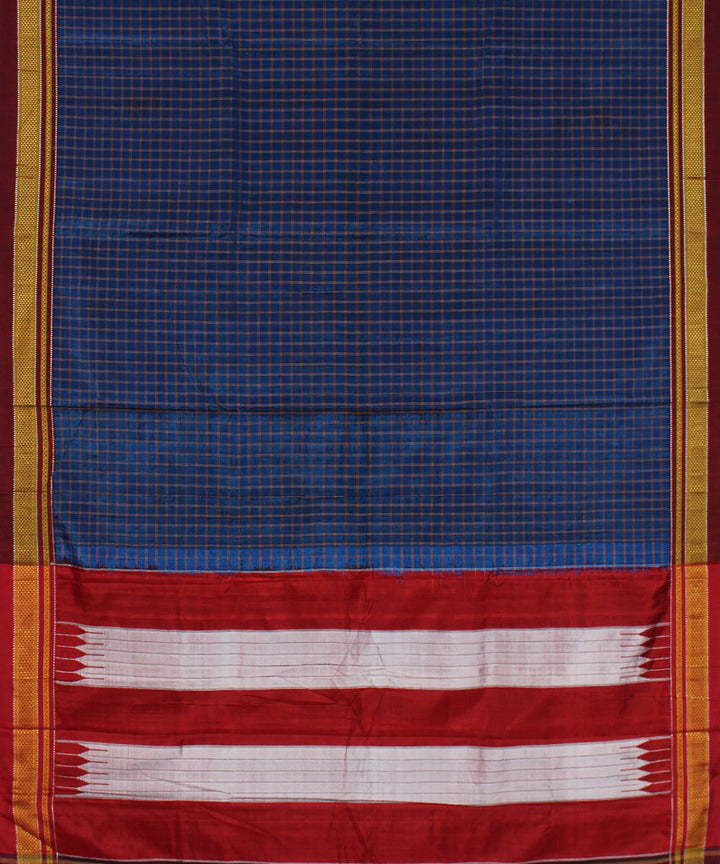 Blue stripe handwoven cotton art silk chikki paras border ilkal sari